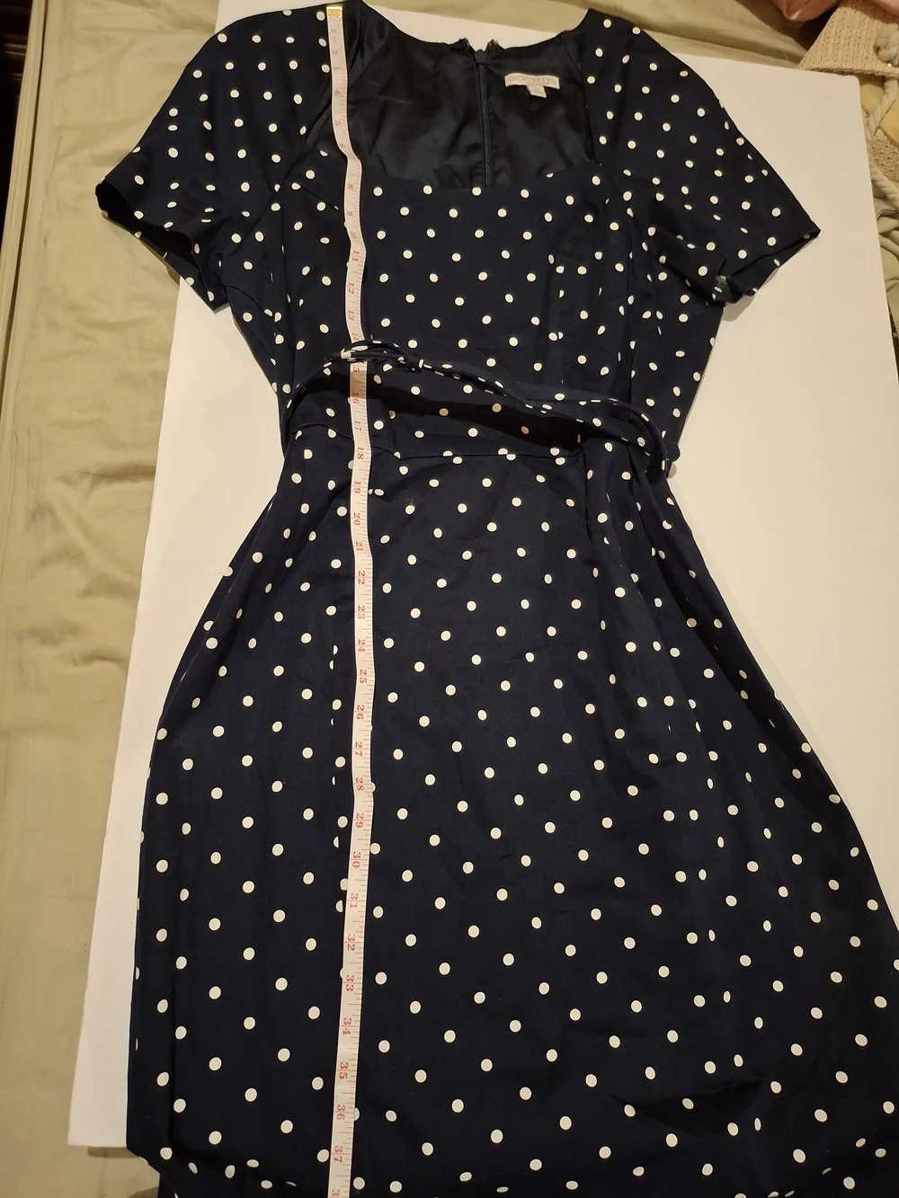 Eva Mendes for New York & Company Navy Polka Dot Belted Dress